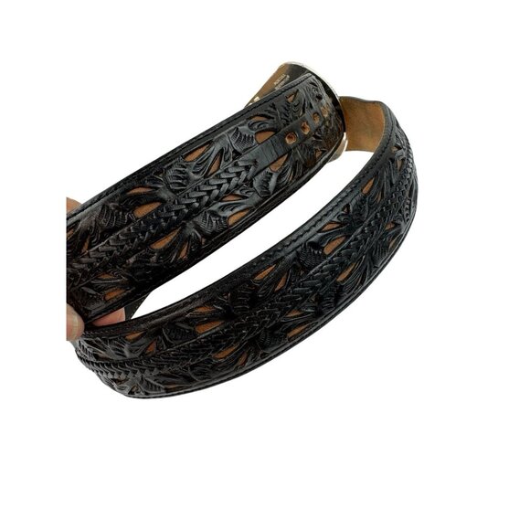 *Montana Silversmiths Tony Lama Tooled Leather Western Belt Mens 40 Black Brown - Picture 3 of 16